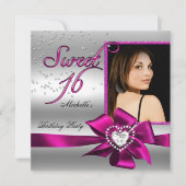 甘い16Sweet sixteenピンクシルバーフォト 招待状 (正面)