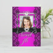 甘い16Sweet sixteenピンクブラックレース写真 招待状 (スタンド正面)