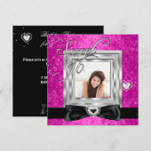 甘い16Sweet sixteenホットピンクブラックフォト 招待状 (正面/裏面)