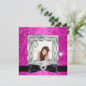 甘い16Sweet sixteenホットピンクブラックフォト 招待状 (スタンド正面)