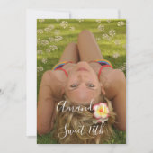 甘い16thフラワーサンゴ金ゴールド写真紙吹雪火花 招待状 (正面)