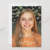 甘い16th桃の花金ゴールドグラデーションフォトグレー 招待状 (正面)