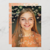 甘い16th桃の花金ゴールドグラデーションフォトグレー 招待状 (正面/裏面)