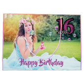甘い16th誕生日の写真の紫 ラージペーパーバッグ (裏面)