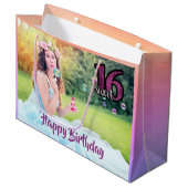 甘い16th誕生日の写真の紫 ラージペーパーバッグ (正面アングル)