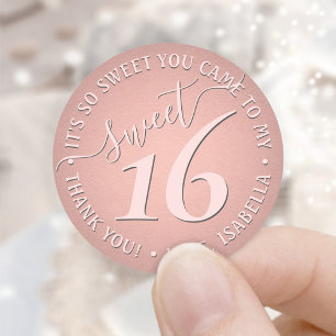 甘い16th誕生日パーティーありがとうシックかわいいピンク ラウンドシール