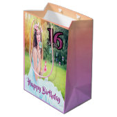 甘い16th誕生日フォトパープルガール ミディアムペーパーバッグ (裏面アングル)