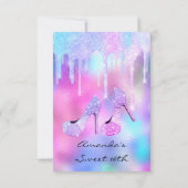 甘い16th 15番目のドリップホログラフィックピンクハイヒール 招待状 (裏面)
