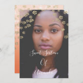 甘い16th Coral Flowers金ゴールドグラデーション写真グラデーション 招待状 (正面/裏面)