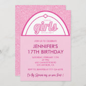 甘い17誕生日の招待グラムガールピンク 招待状 (正面/裏面)