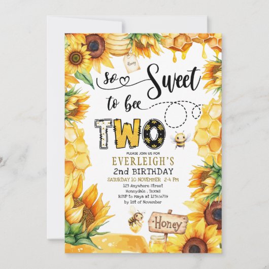 甘い2つのフローラ2番目の誕生日招待状 招待状 (正面)