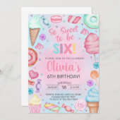 甘い6歳の誕生日ガール 6歳の誕生日招待状 招待状 (正面/裏面)