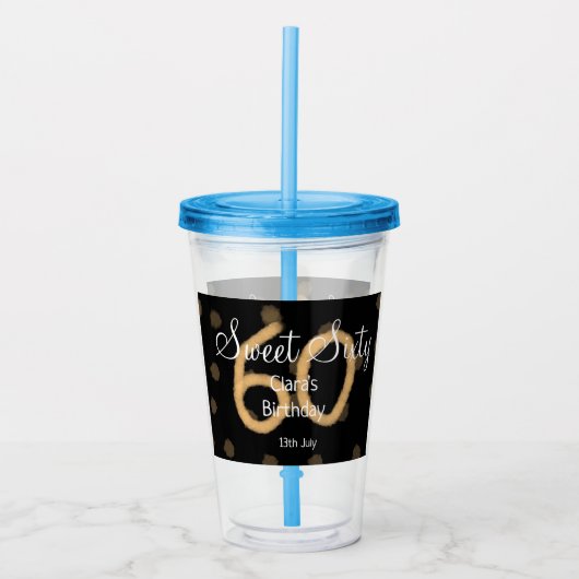 甘い60追加の名前の日付の誕生日の黄色のポルカdo アクリルタンブラー (正面)
