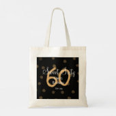 甘い60追加の名前の日付の誕生日の黄色のポルカdo トートバッグ (裏面)