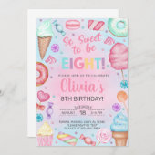 甘い8キャンディーガール8歳の誕生日招待状。 招待状 (正面/裏面)