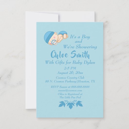 甘い「おお男の子」赤ちゃんシャワー 招待状 (裏面)