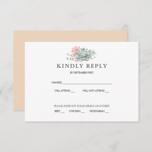 甘い ジューシー ピンク グリーン ウェディング RSVP 招待状 (正面/裏面)