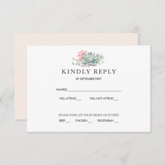 甘い ジューシー ピンク グリーン ウェディング RSVP 招待状 (正面/裏面)