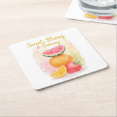 甘い、強い&日当たりの良い – 水彩フルーツ スクエアペーパーコースター (アングル)