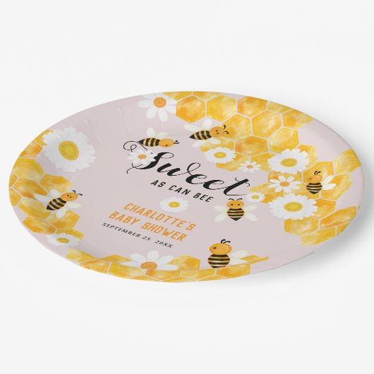 甘いAs Can Beeのまわりに赤ちゃんシャワーパーティー ペーパープレート (アングル)