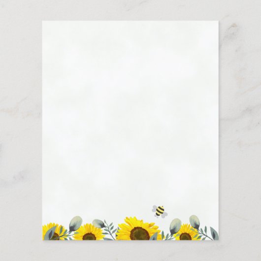 甘いAs Can Beeひまわり赤ちゃんシャワー招待状 (裏面)