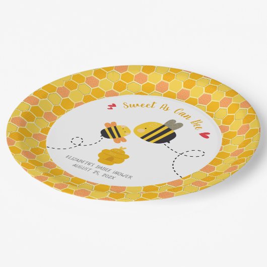 甘いAs Can Beeテーマかわいいかわいい赤ちゃんシャワー ペーパープレート (アングル)