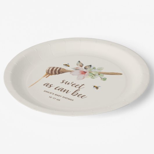 甘いAs Can Beeフローラハニーウォンド赤ちゃんシャワー ペーパープレート (アングル)