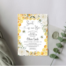 甘いAs Can Bee白いフローラ赤ちゃんシャワー 招待状