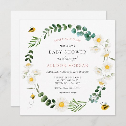 甘いAs Can Bee Daisis赤ちゃんシャワー招待状 招待状 (正面/裏面)