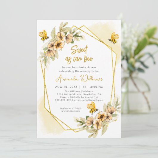 甘いAs Can Bee Water Colorベビーシャワー 招待状 (スタンド正面)