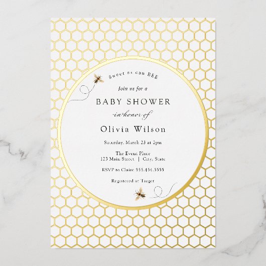 甘いCan Bee赤ちゃんシャワー箔招待状 箔招待状 (正面)