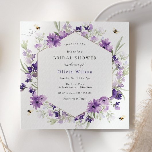 甘いCan Bee Lavender Bridal Shower Invitation 招待状