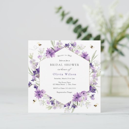 甘いCan Bee Lavender Bridal Shower Invitation 招待状 (スタンド正面)
