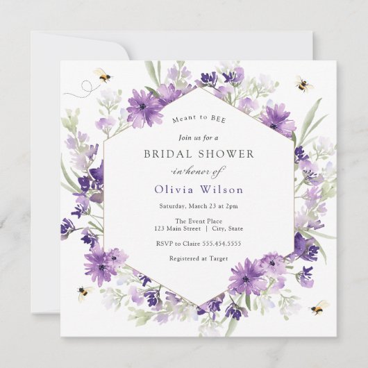 甘いCan Bee Lavender Bridal Shower Invitation 招待状 (正面)