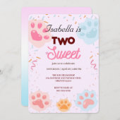 甘いPAW猫2匹と振りかける2人目の誕生日ガール 招待状 (正面/裏面)