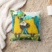 甘いSot -青および金ゴールドのコンゴウインコ クッション (ブランケット)