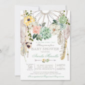 甘いSucculentsの夢のキャッチャーのBohoのベビーシャワー 招待状 (正面)