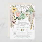 甘いSucculentsの夢のキャッチャーのBohoのベビーシャワー 招待状 (正面/裏面)