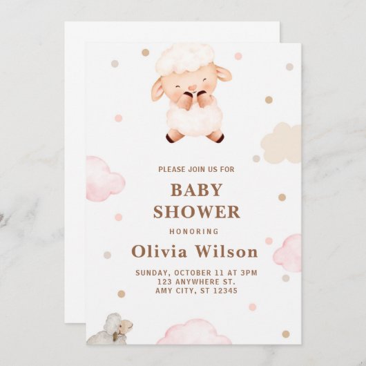 甘おもしろいい女の子のシャワー 招待状 (正面/裏面)