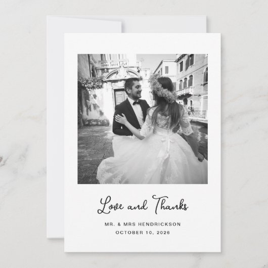 甘お洒落く |シンプル2枚の写結婚真 サンキューカード (正面)