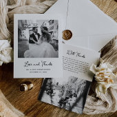 甘お洒落く |シンプル2枚の写結婚真 サンキューカード