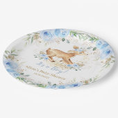 甘お洒落鹿ブルーフローラベビーシャワー ペーパープレート (アングル)