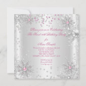 甘かわいらしい16ピンクホワイトウィンターワンダーランド 招待状 (裏面)