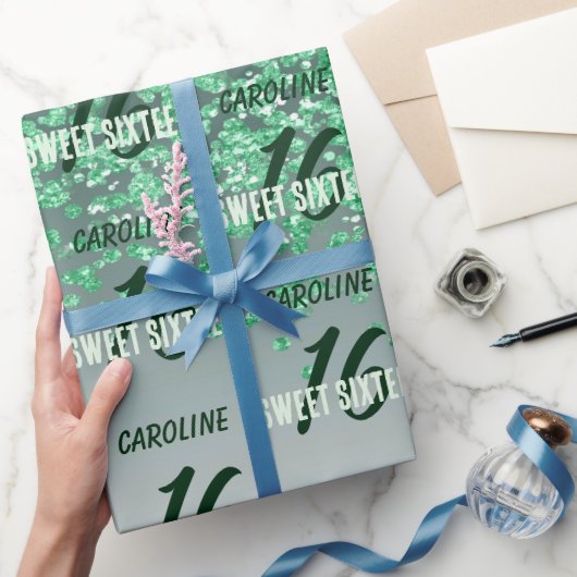 甘きらめくい16落下グリーングリッター ラッピングペーパー (ギフト)