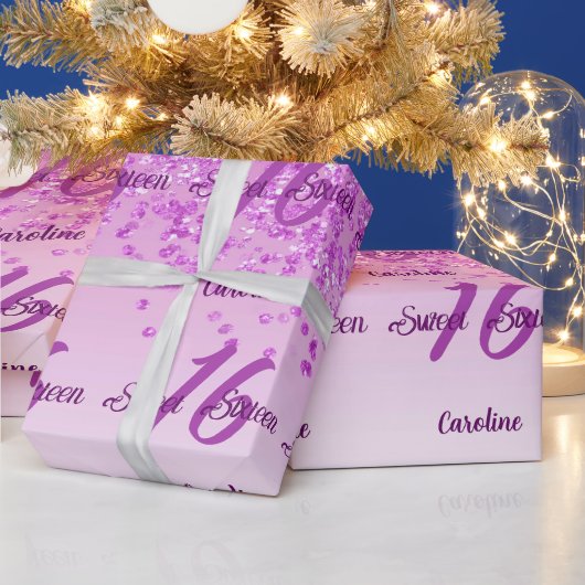 甘きらめくい16落下ピンクグリッター ラッピングペーパー (クリスマス)