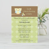 甘くかわいいフクロウの中立ベビーシャワー 招待状 (スタンド正面)