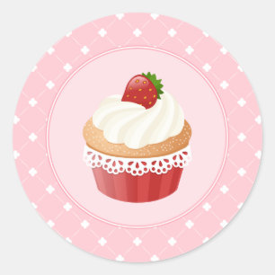 甘くておいしいストロベリーカップケーキ ラウンドシール
