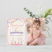 甘くておてんばな6歳の誕生日 パステルカラーのお菓子 6歳の誕生日 招待状 (スタンド正面)