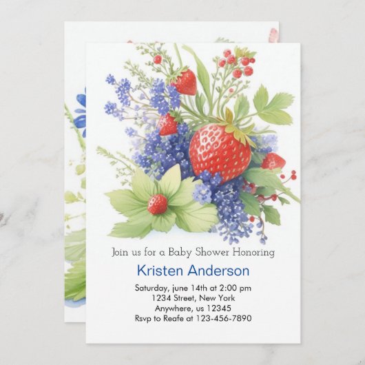 甘くてイチゴお洒落の少年の赤ちゃんシャワー 招待状 (正面/裏面)