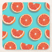 甘くてジューシーなオレンジ色 スクエアペーパーコースター (正面)